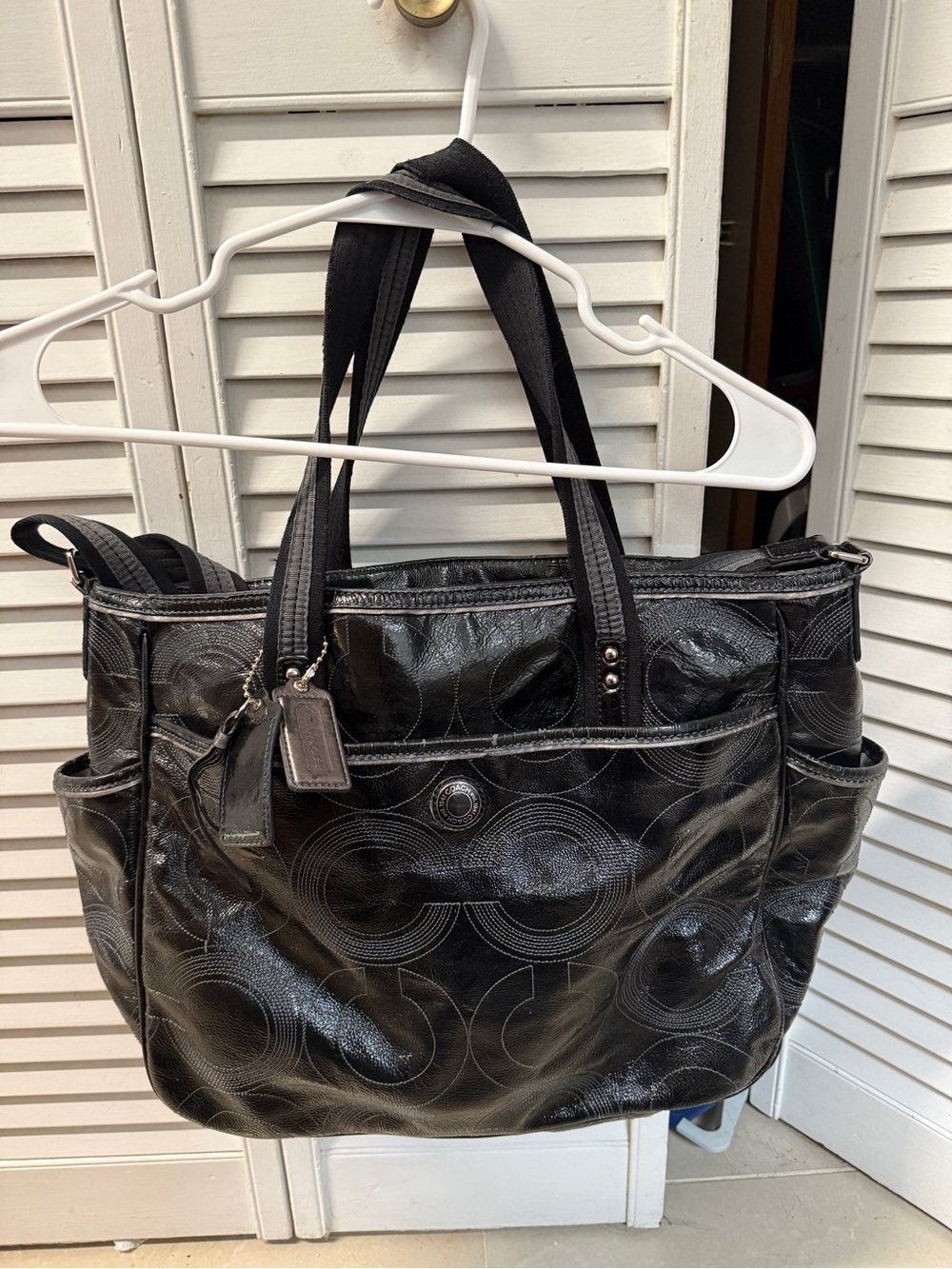 Coach Black Patent Leather Signature Tote